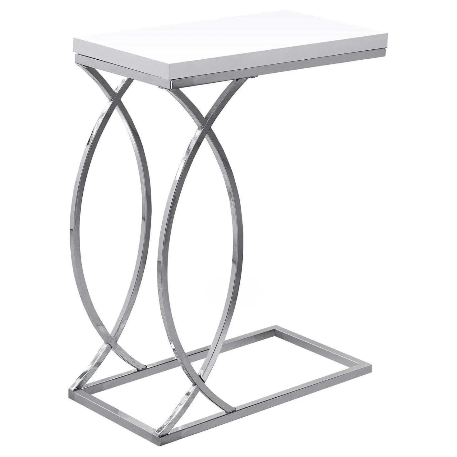 Table d'appoint - blanc lustré et métal chrome - Monarch