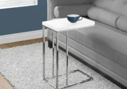 Table d'appoint - blanc lustré, métal chrome - Monarch