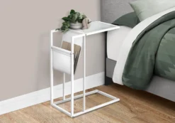 Table d'appoint - blanc, métal blanc et support magazine - Monarch