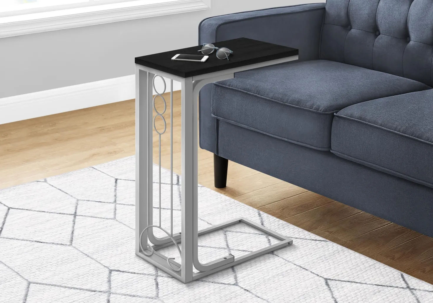 Table d'appoint - dessus noir, métal argenté - Monarch