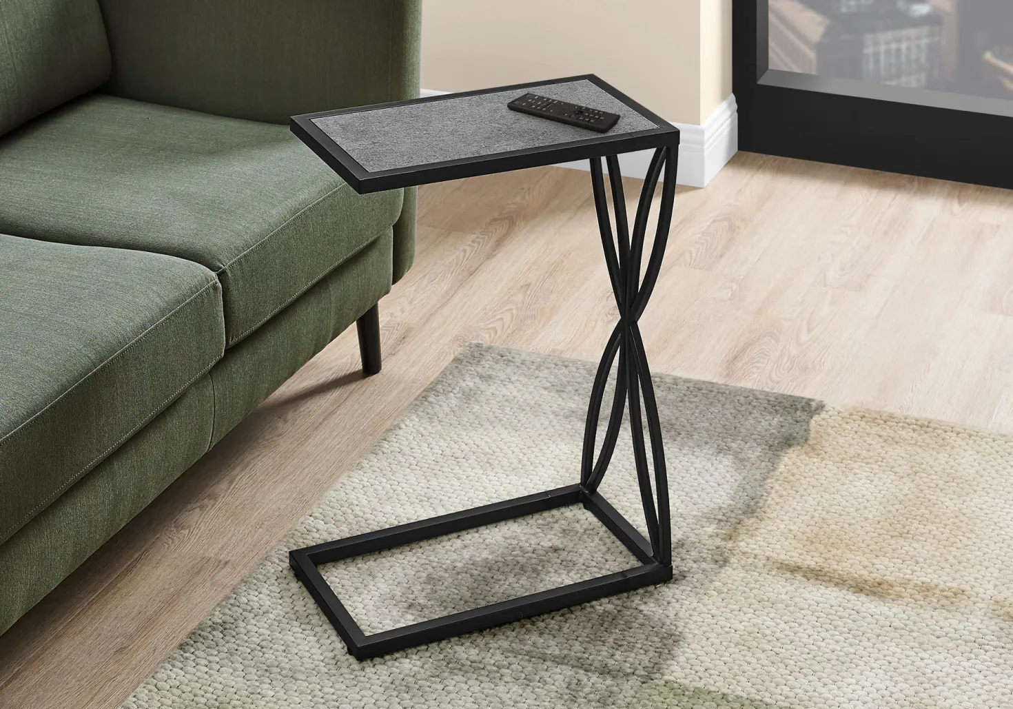 Table d'appoint en c - base avec motif de pétales, rectangulaire - 25"H - fa - Monarch