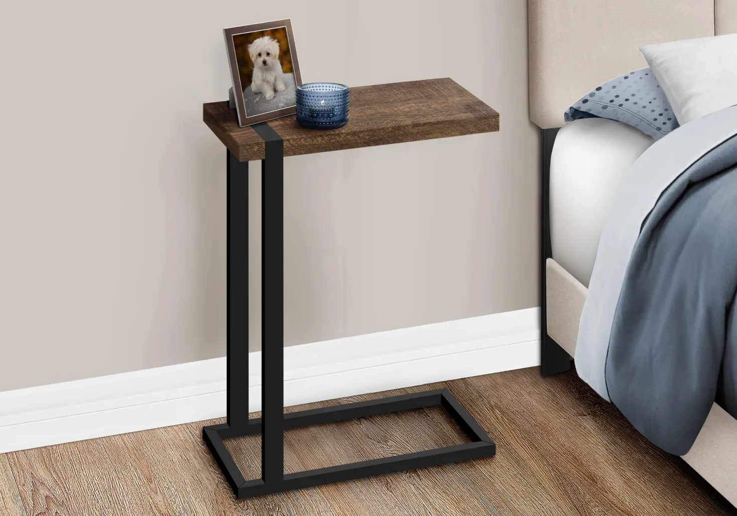 Table d'appoint en c - dessus épais, rectangulaire - 25"H - faux bois récupé - Monarch