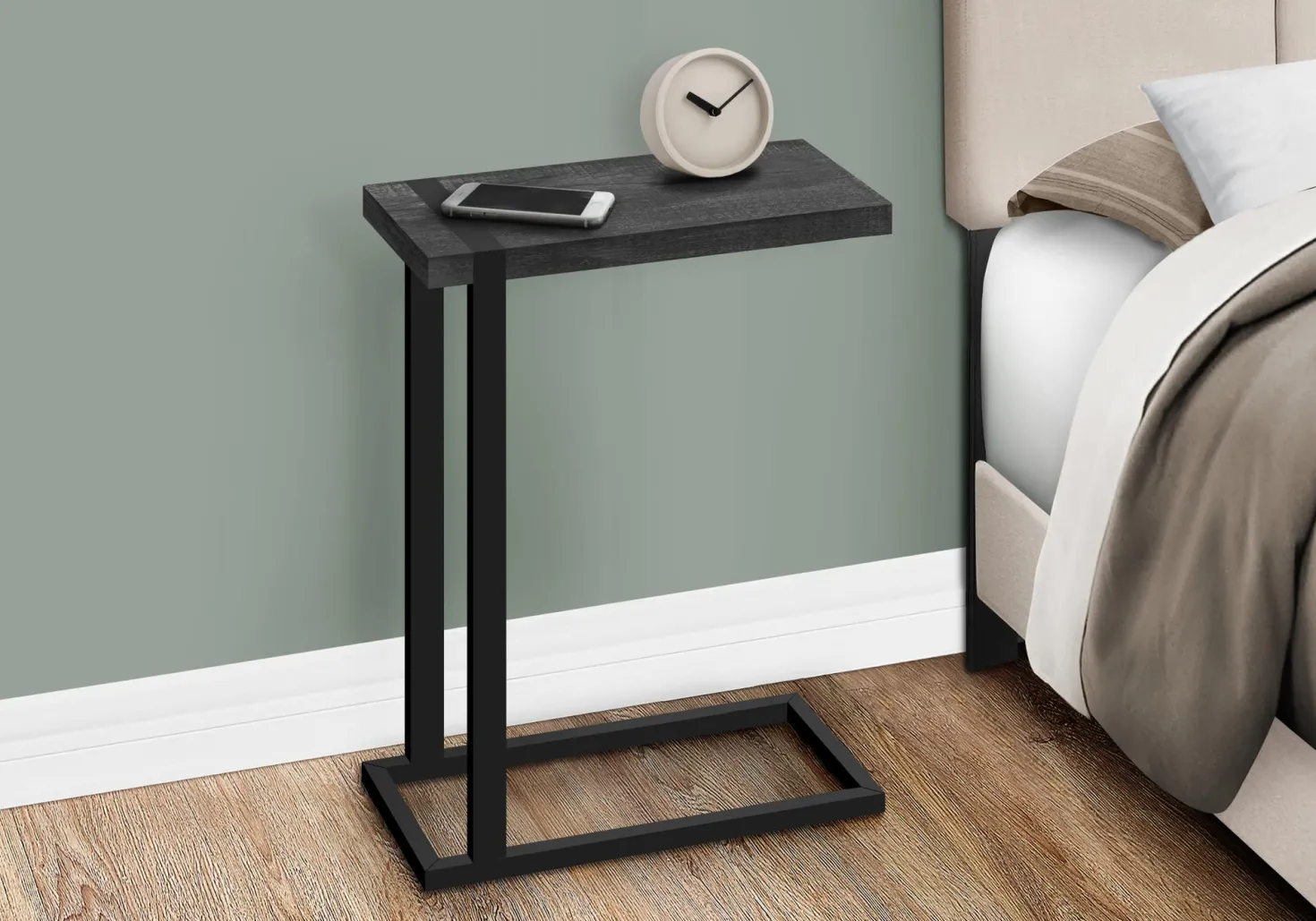 Table d'appoint en c - dessus épais, rectangulaire - 25"H - faux bois récupé - Monarch