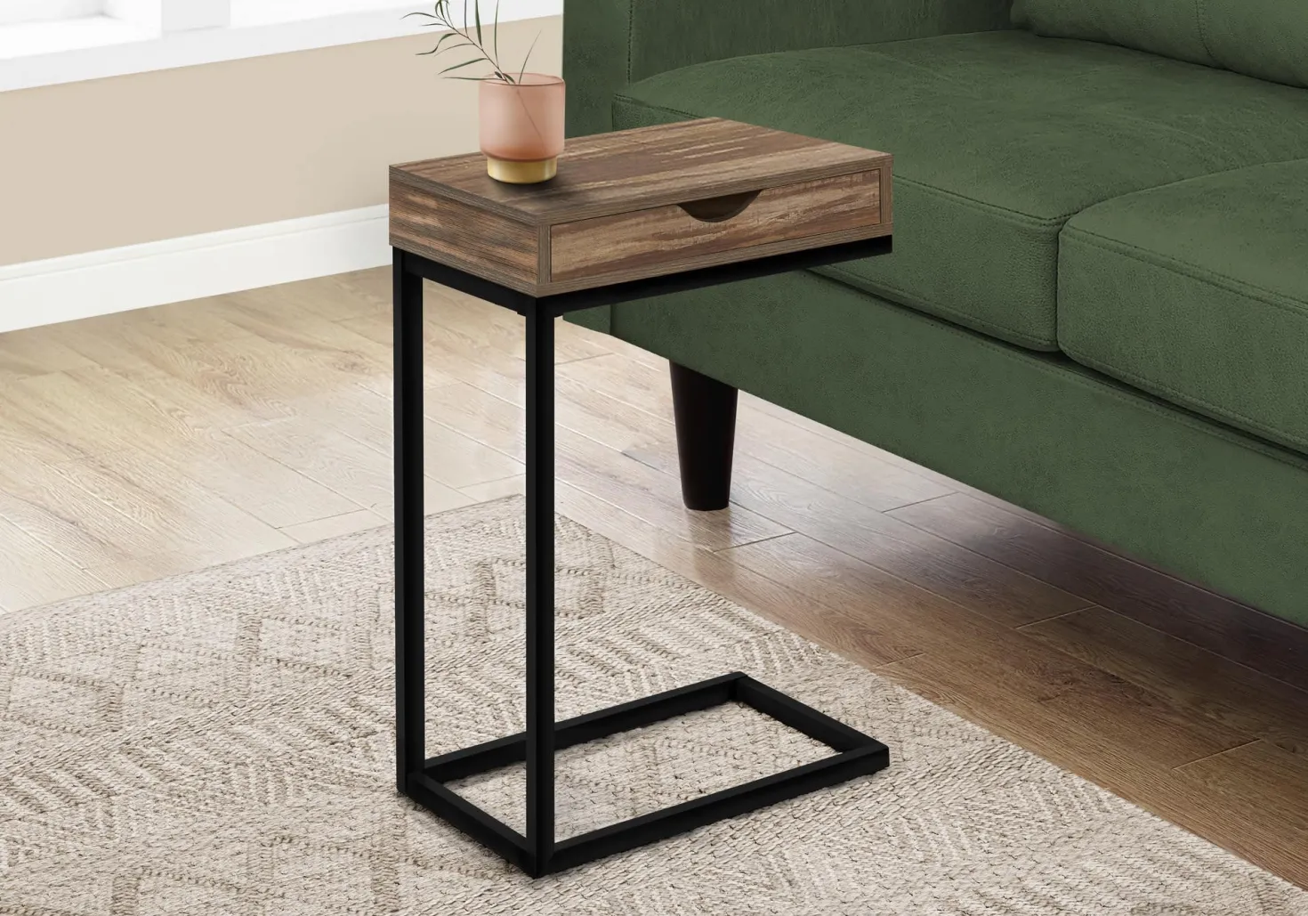 Table d'appoint en c - 1 tiroir de rangement traversant, rectangulaire - 25" - Monarch