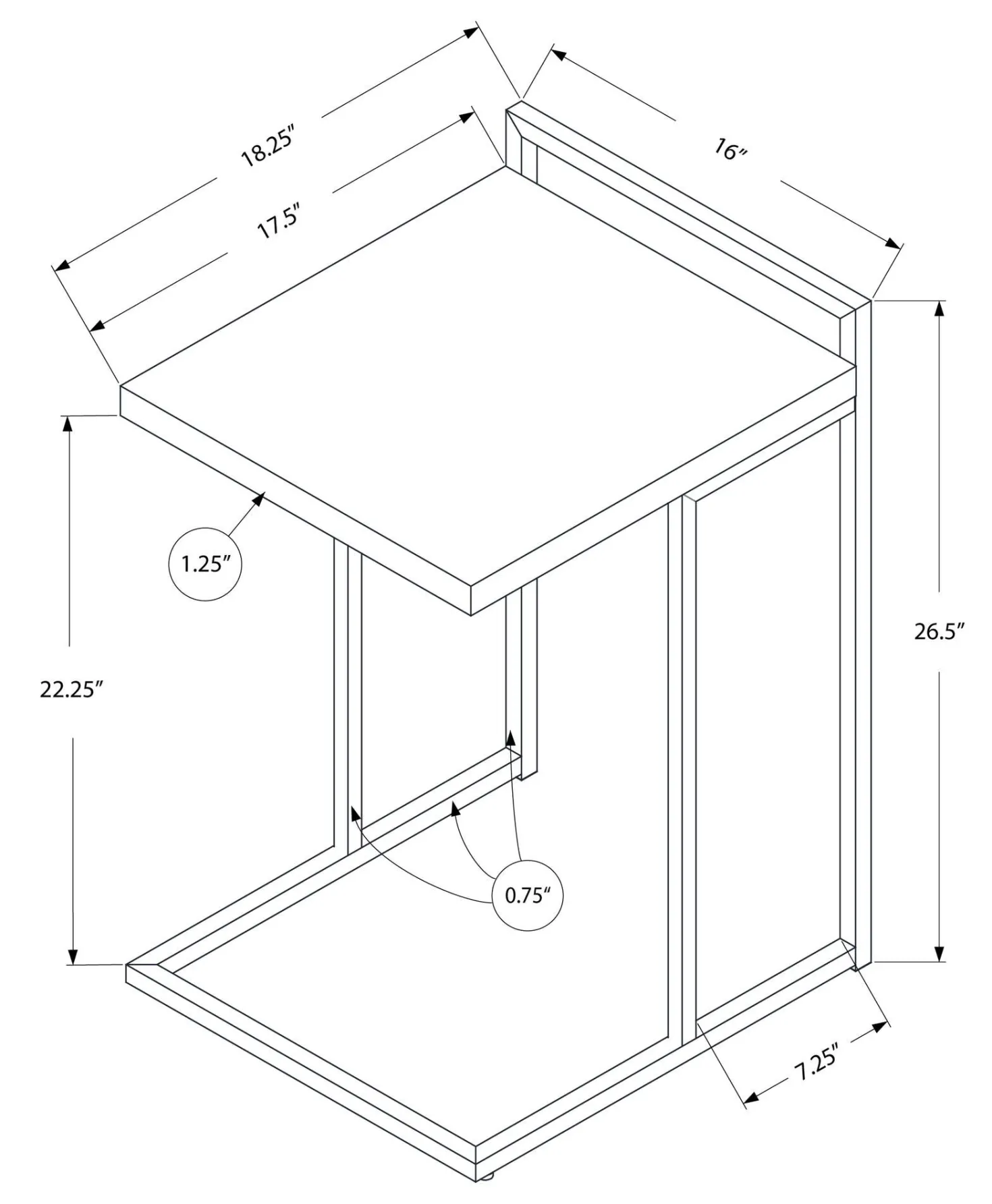 Table d'appoint en forme de c - dessus de panneau épais, large, rectangulai - Monarch