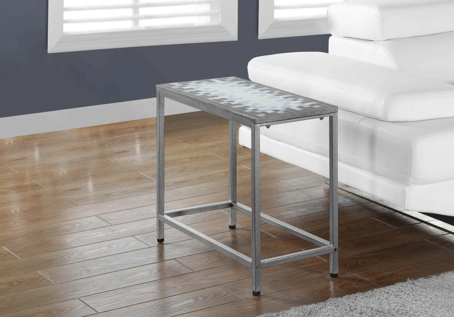 Table d'appoint - gris, dessus tuile bleu, argent - Monarch