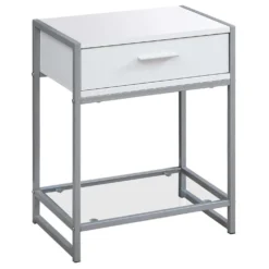 Table d'appoint - 22"H, blanc, argent, verre trempé - Monarch