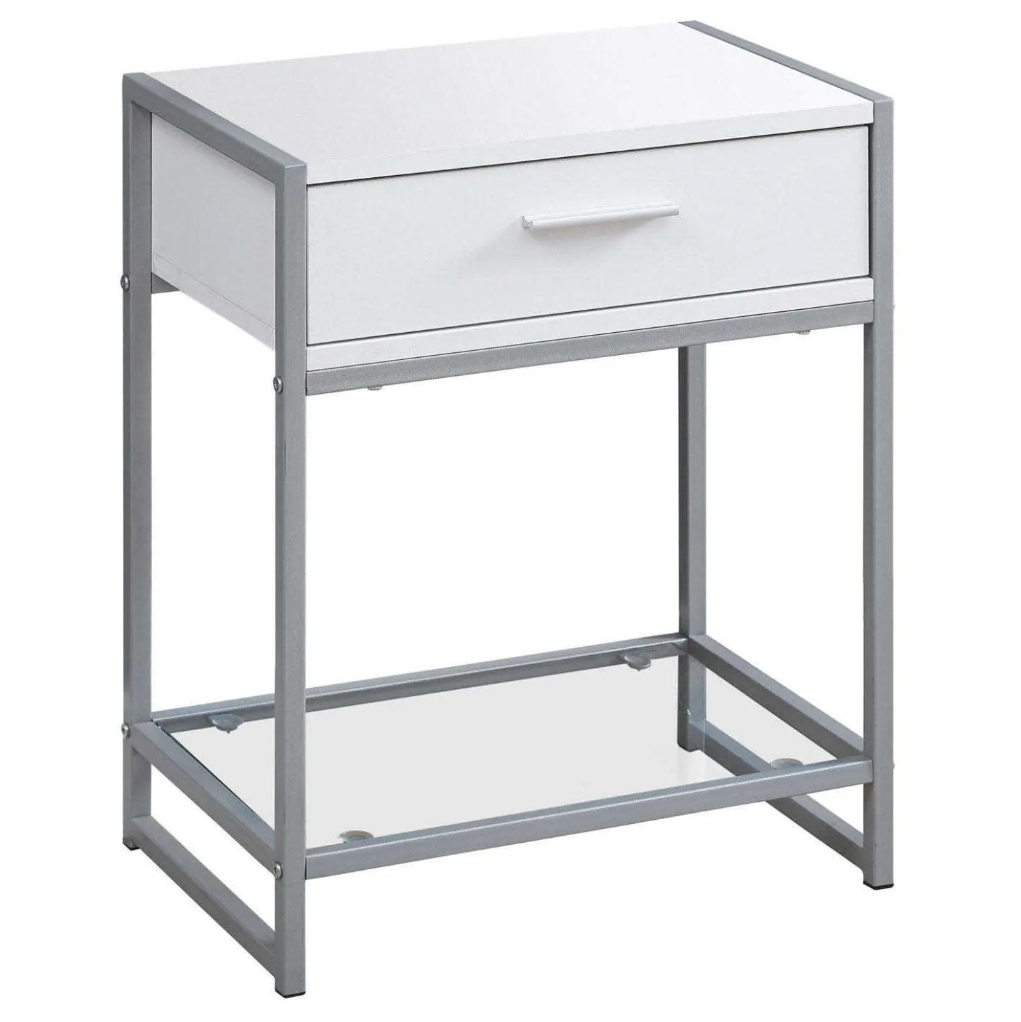 Table d'appoint - 22"H, blanc, argent, verre trempé - Monarch