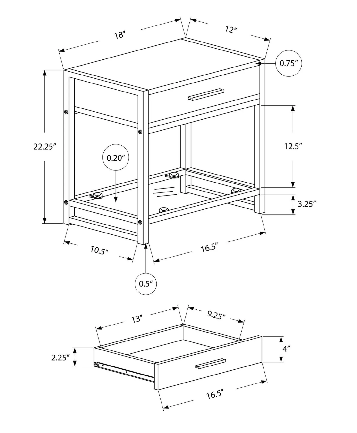 Table d'appoint - 22"H, blanc, argent, verre trempé - Monarch