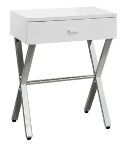 Table d'appoint - 24"H, blanc lustré, métal chrome - Monarch