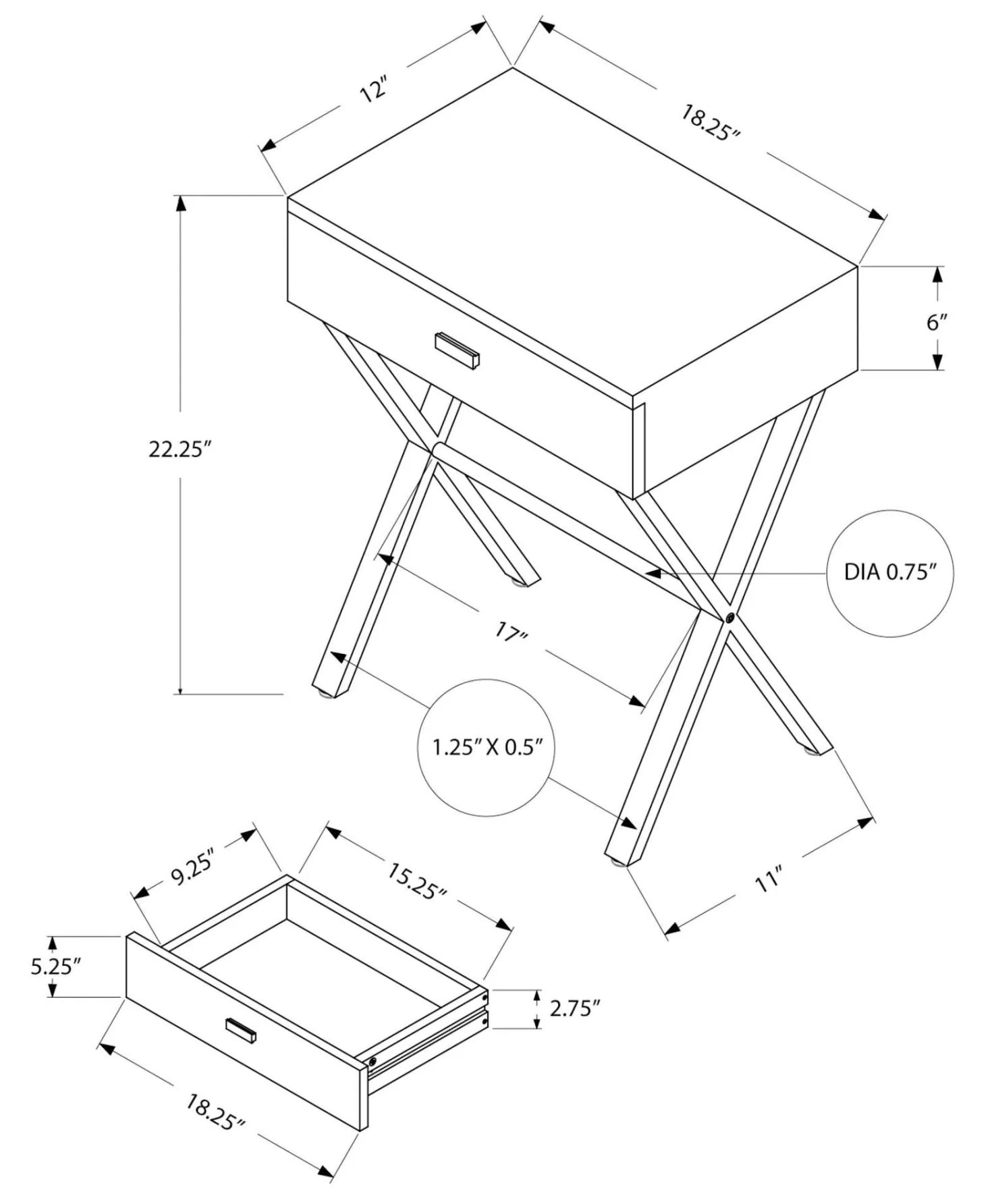 Table d'appoint - 24"H, blanc lustré, métal chrome - Monarch