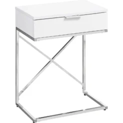 Table d'appoint - 24"H, blanc lustré, métal chrome - Monarch