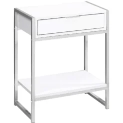 Table d'appoint - 24"H, blanc lustré, métal chrome - Monarch