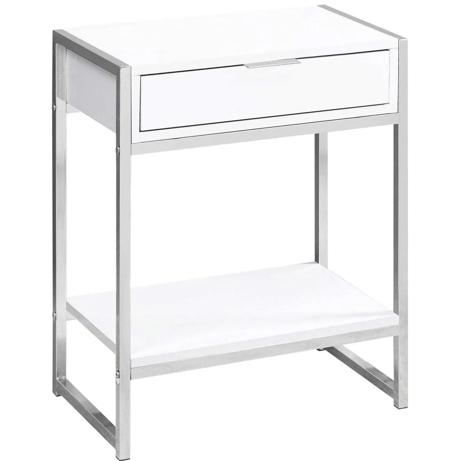Table d'appoint - 24"H, blanc lustré, métal chrome - Monarch