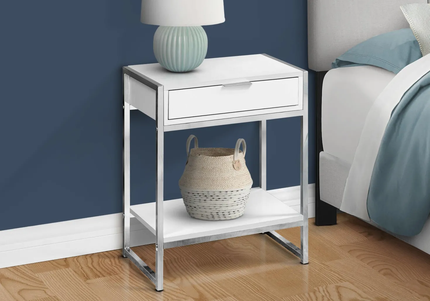 Table d'appoint - 24"H, blanc lustré, métal chrome - Monarch