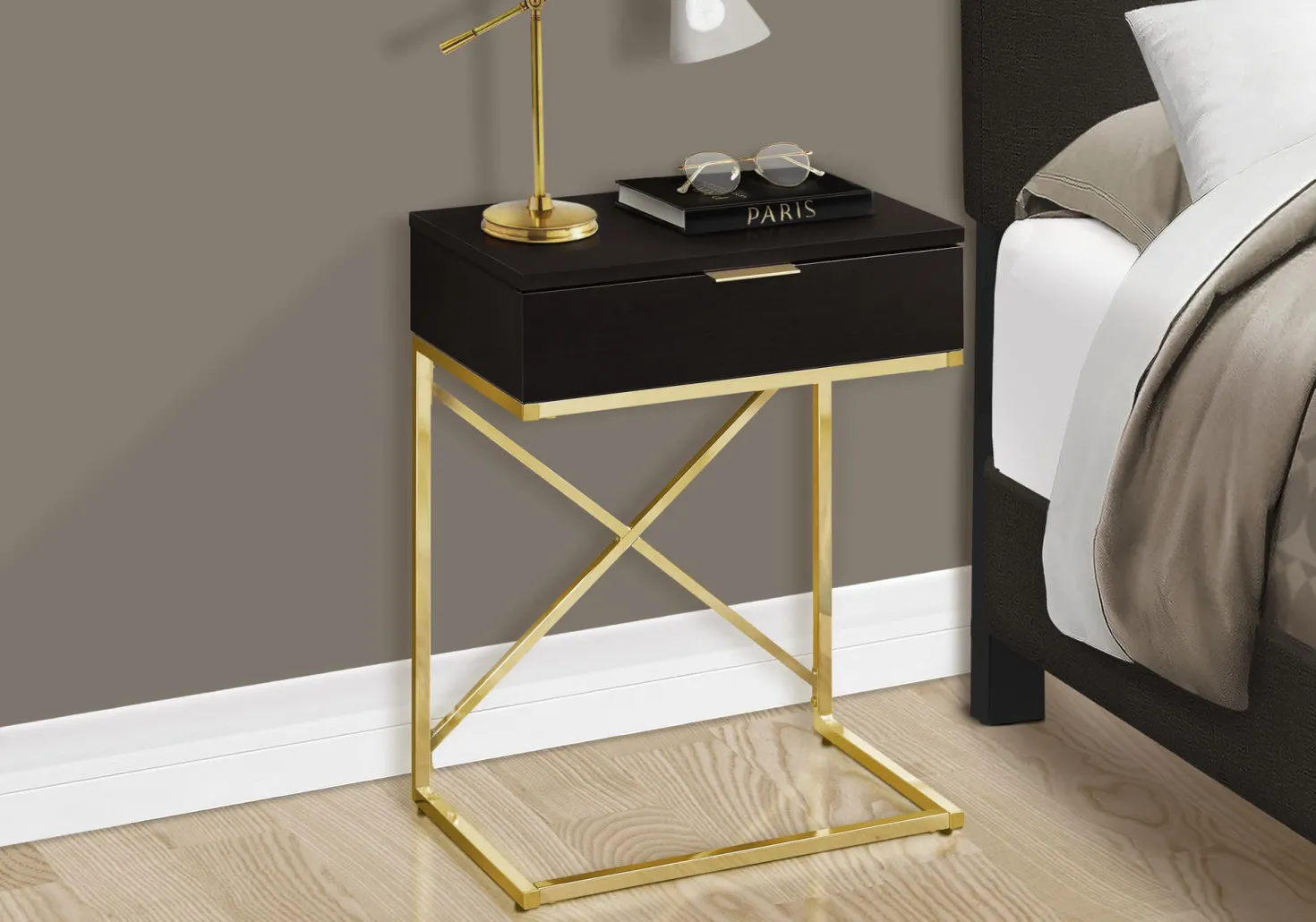 Table d'appoint - 24"H, espresso, métal d'or - Monarch