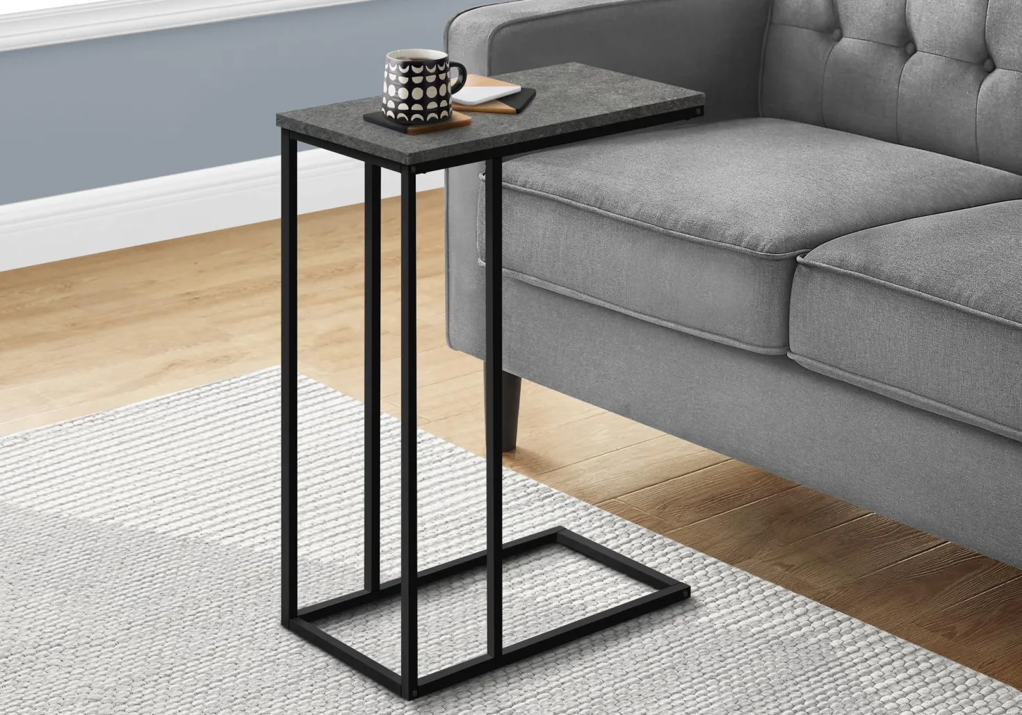 Table d'appoint - 25"H, fausse pierre grise, métal noir - Monarch