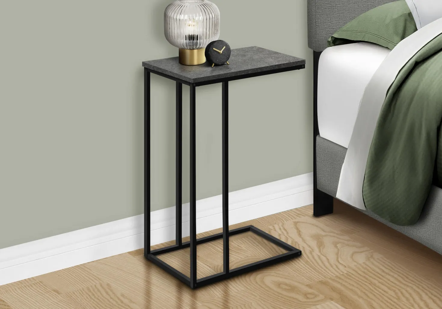 Table d'appoint - 25"H, fausse pierre grise, métal noir - Monarch