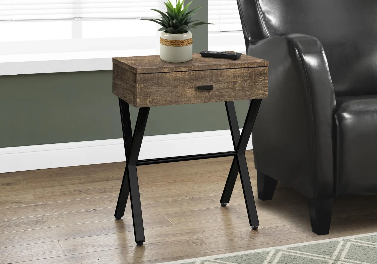 Table d'appoint - 24"H, faux bois brun, métal noir - Monarch