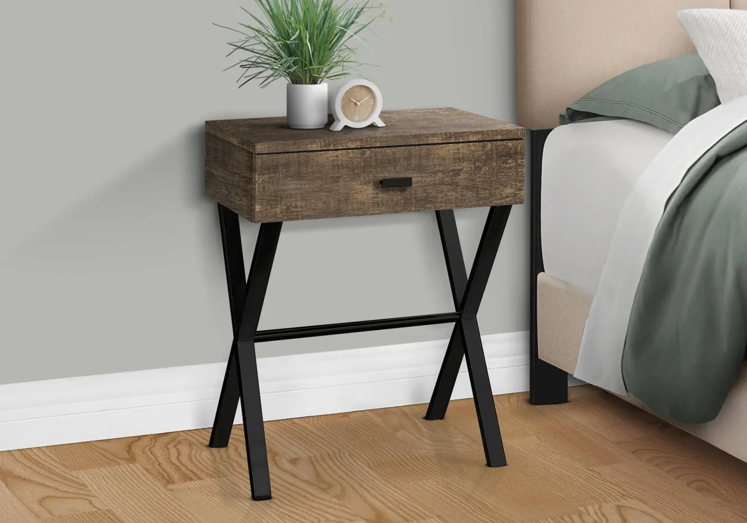 Table d'appoint - 24"H, faux bois brun, métal noir - Monarch