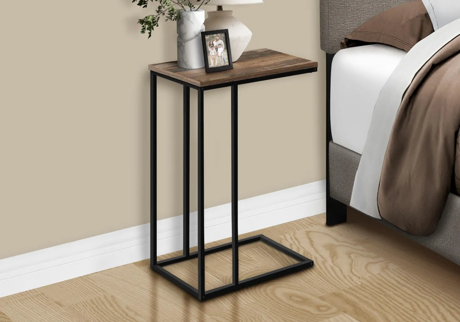 Table d'appoint - 25"H, faux bois brun, métal noir - Monarch