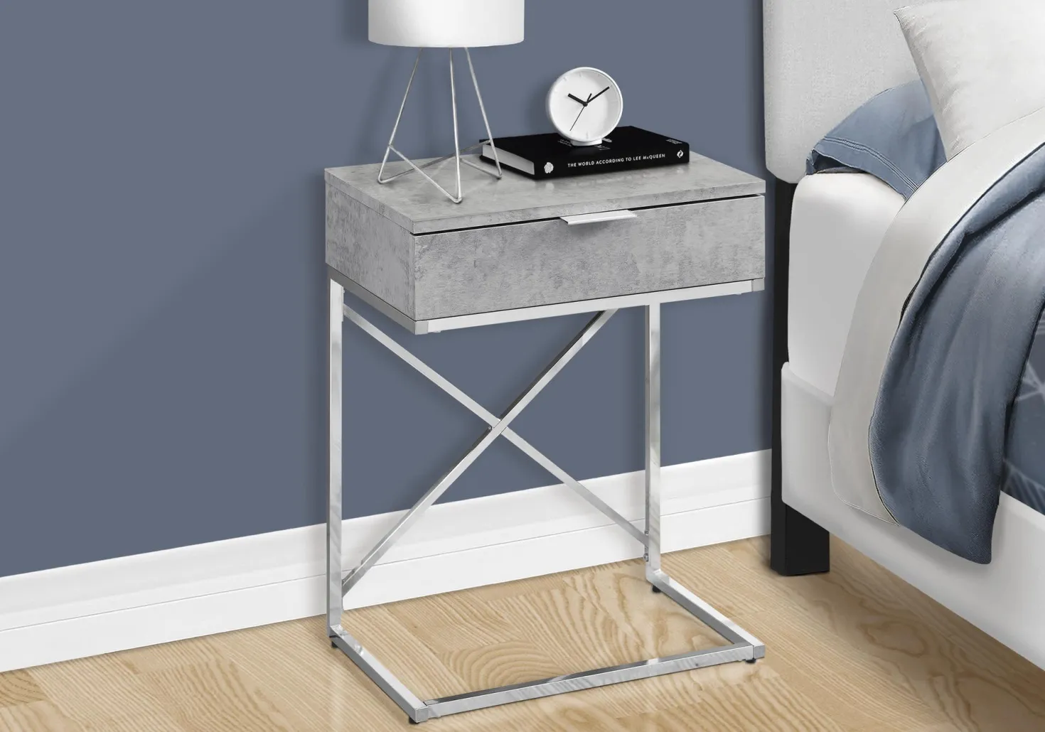 Table d'appoint - 24"H, gris cimente, métal chrome - Monarch