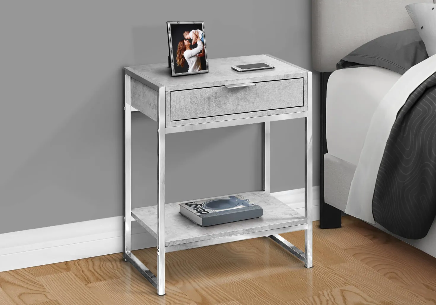 Table d'appoint - 24"H, gris cimente, métal chrome - Monarch