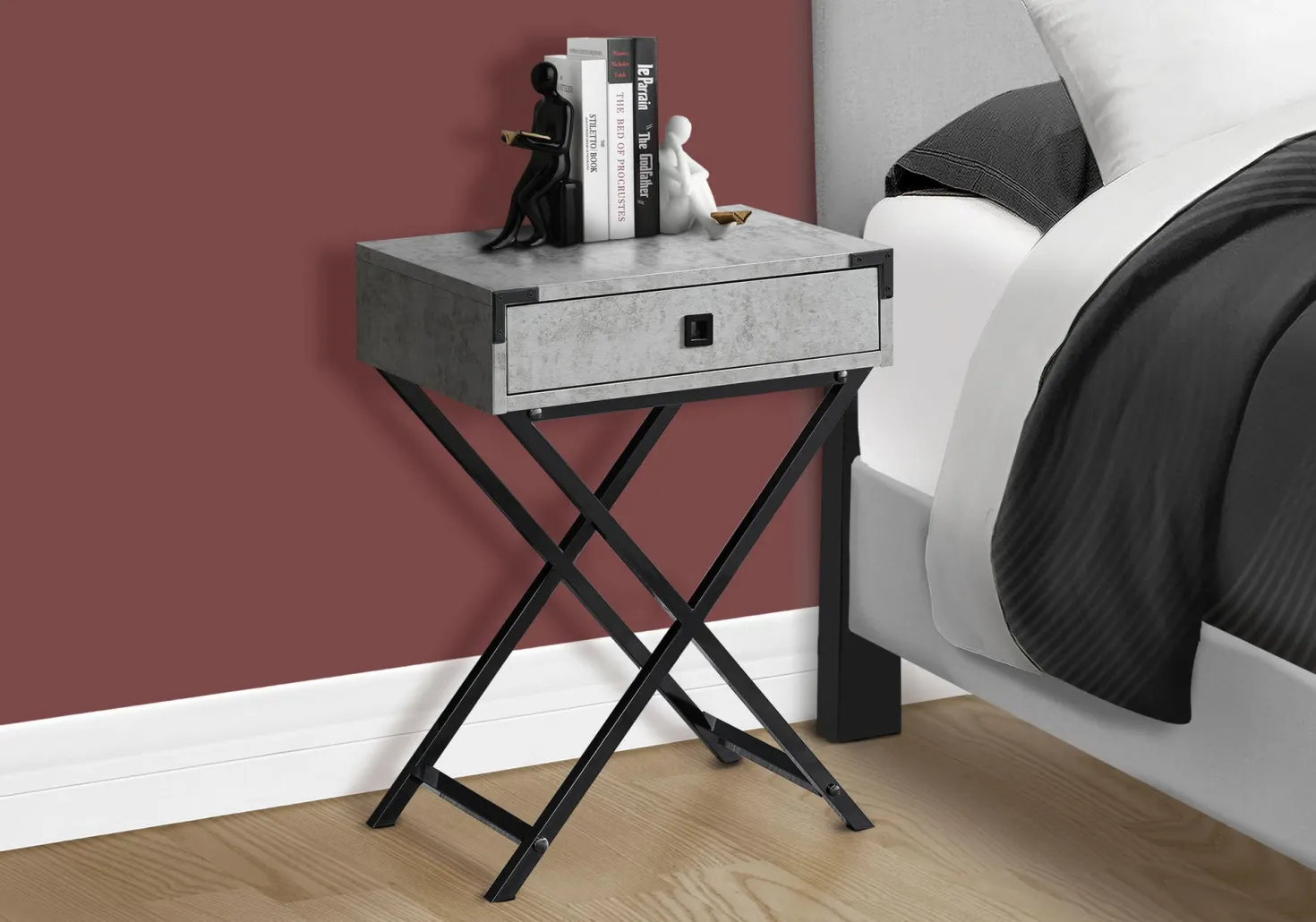 Table d'appoint - 24"H, gris cimente, métal nickel noir - Monarch