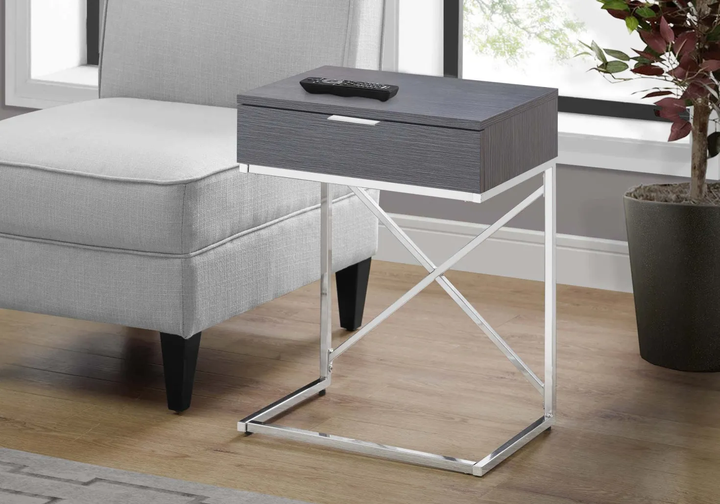 Table d'appoint - 24"H, gris, métal chrome - Monarch
