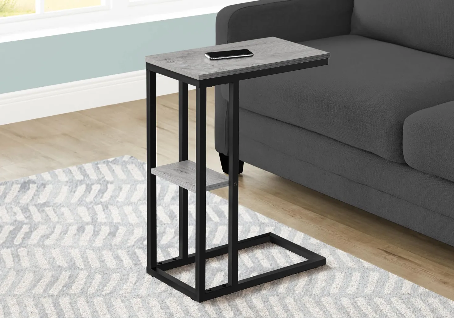 Table d'appoint - 25"H, gris, métal noir - Monarch