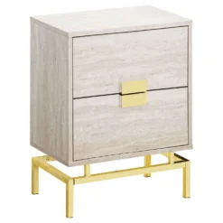 Table d'appoint - 24"H, marbre beige, métal or - Monarch