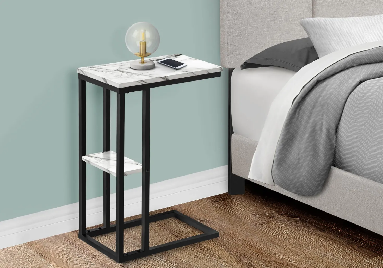 Table d'appoint - 25"H, marbre blanc, métal noir - Monarch