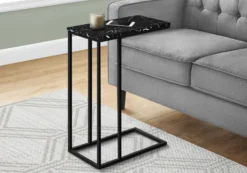 Table d'appoint - 25"H, marbre noir, métal noir - Monarch