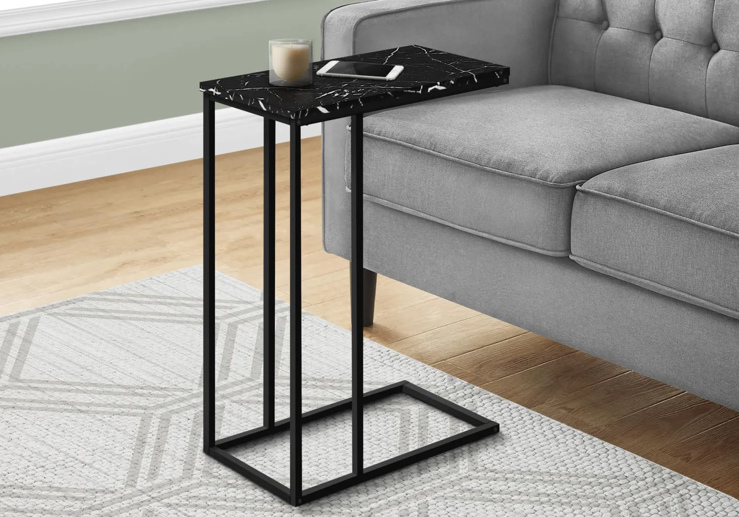 Table d'appoint - 25"H, marbre noir, métal noir - Monarch
