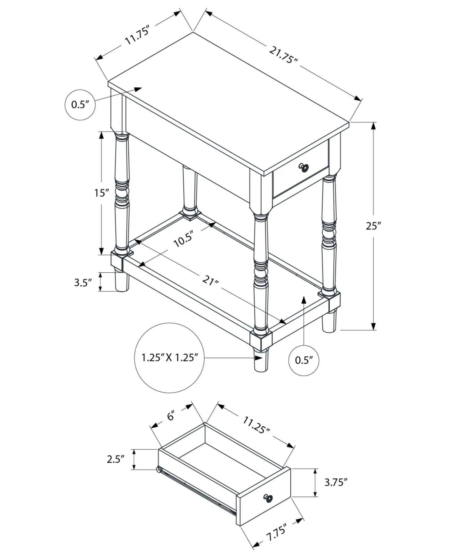 Table d'appoint - 24"H - Monarch