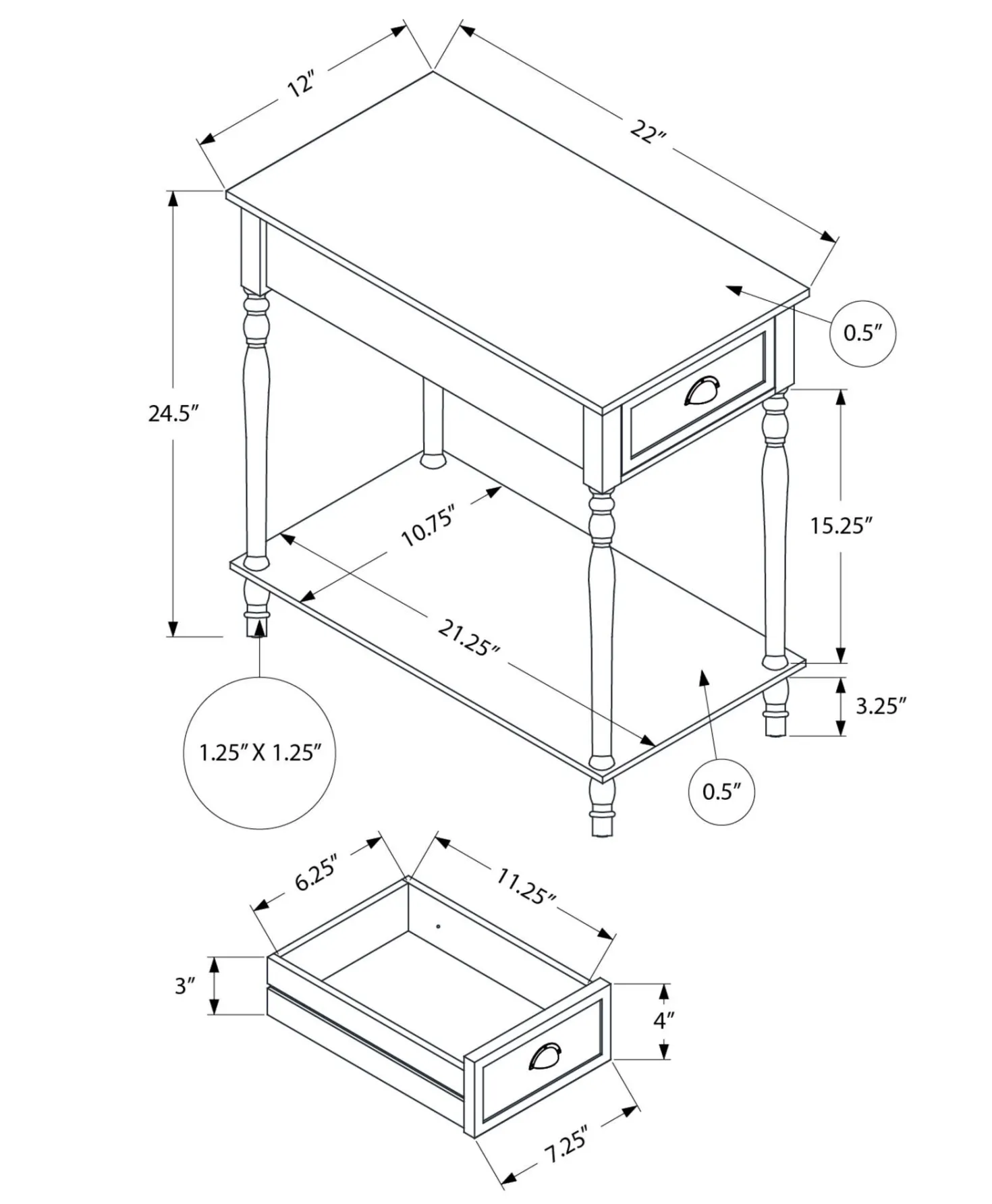 Table d'appoint 24"H - Monarch