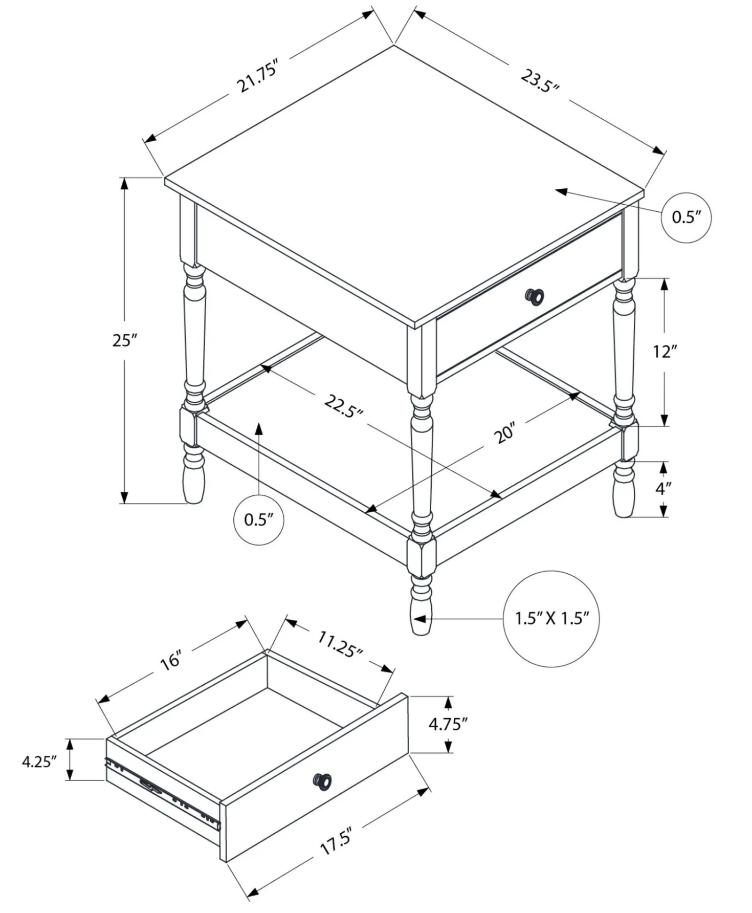 Table d'appoint 25"H - Monarch