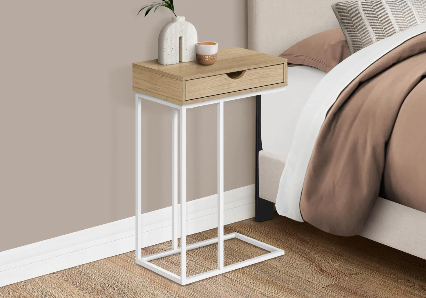 Table d'appoint - 25"H, naturel, métal blanc - Monarch