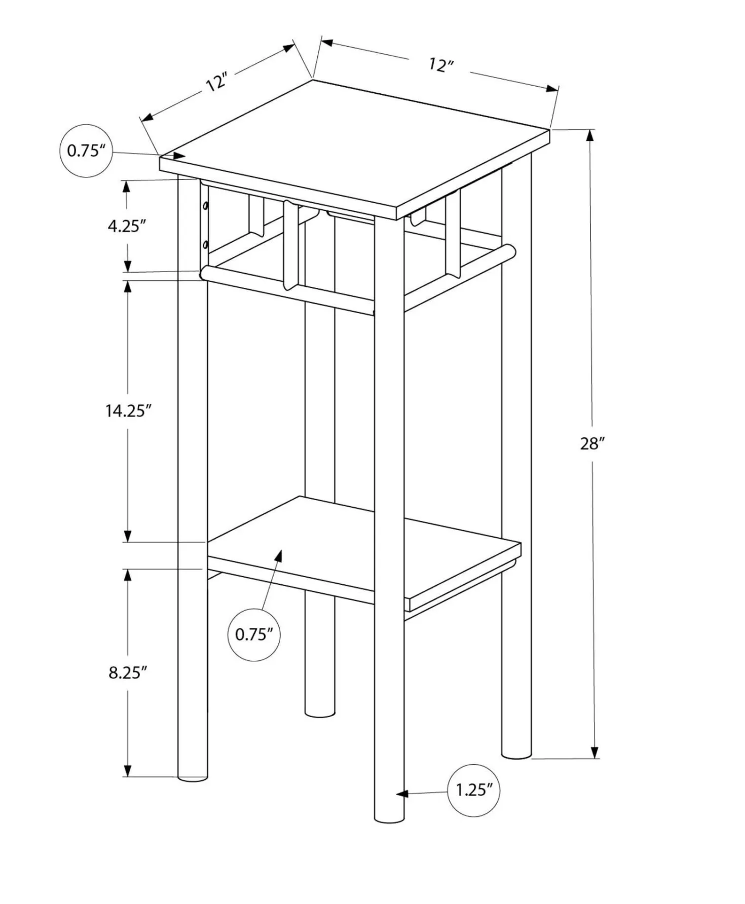 Table d'appoint - 28"H, noir, métal noir - Monarch
