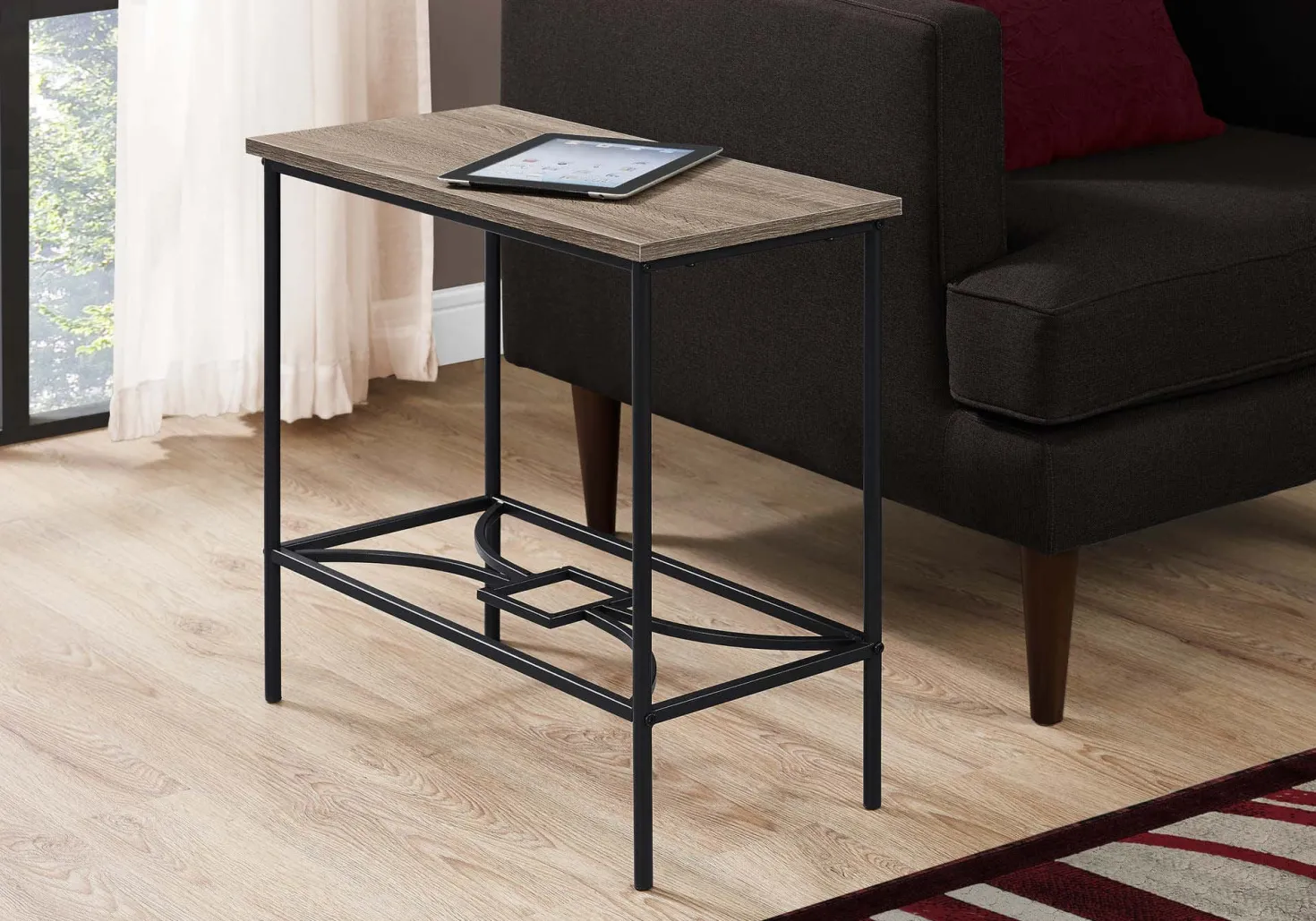 Table d'appoint - 22"H, taupe foncé, métal noir - Monarch