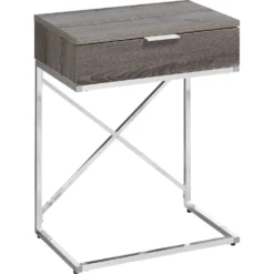 Table d'appoint - 24"H, taupe foncé, métal chrome - Monarch