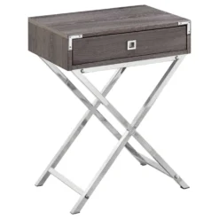 Table d'appoint - 24"H, taupe foncé, métal chrome - Monarch