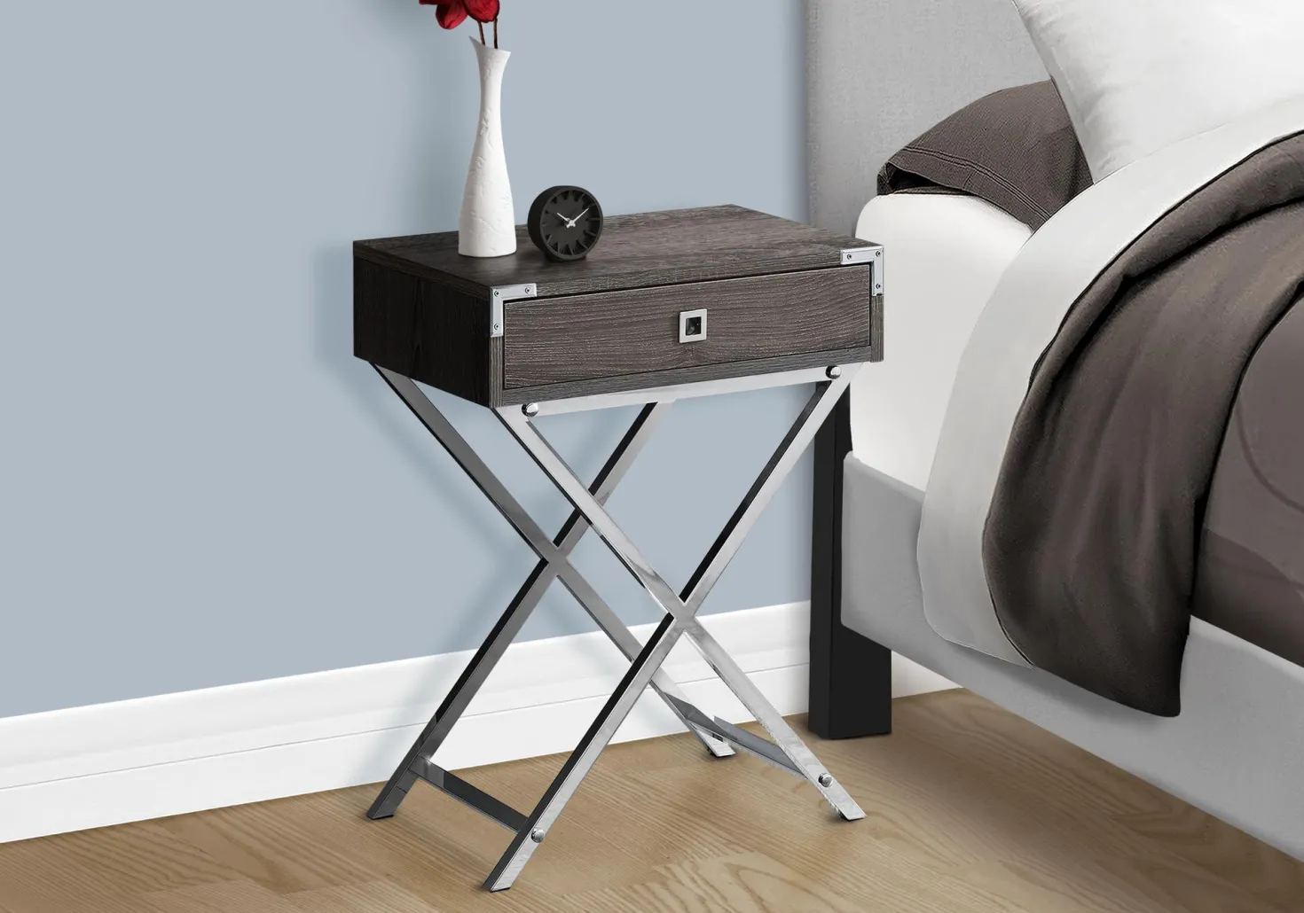 Table d'appoint - 24"H, taupe foncé, métal chrome - Monarch