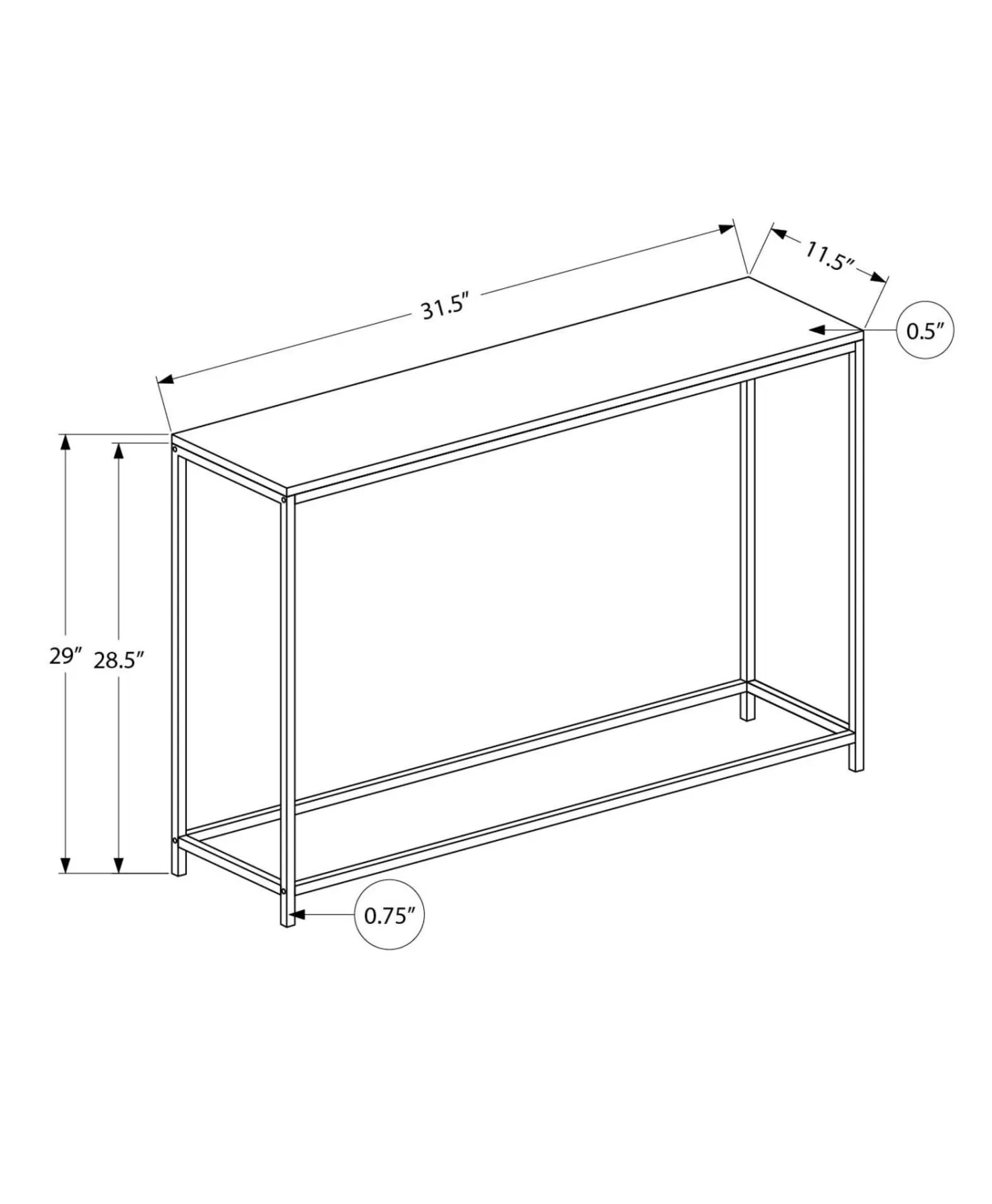 Table d'appoint - 32"L, console blanc, métal noir - Monarch