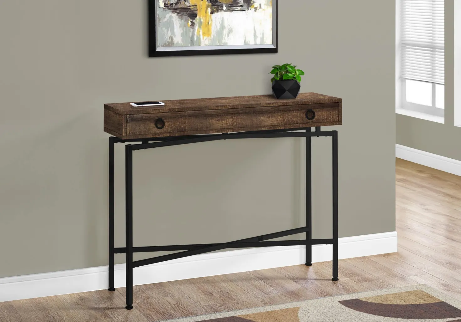 Table d'appoint - 42"L, faux bois brun, console noir - Monarch