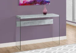 Table d'appoint - 44"L, gris cimente, verre trempé - Monarch