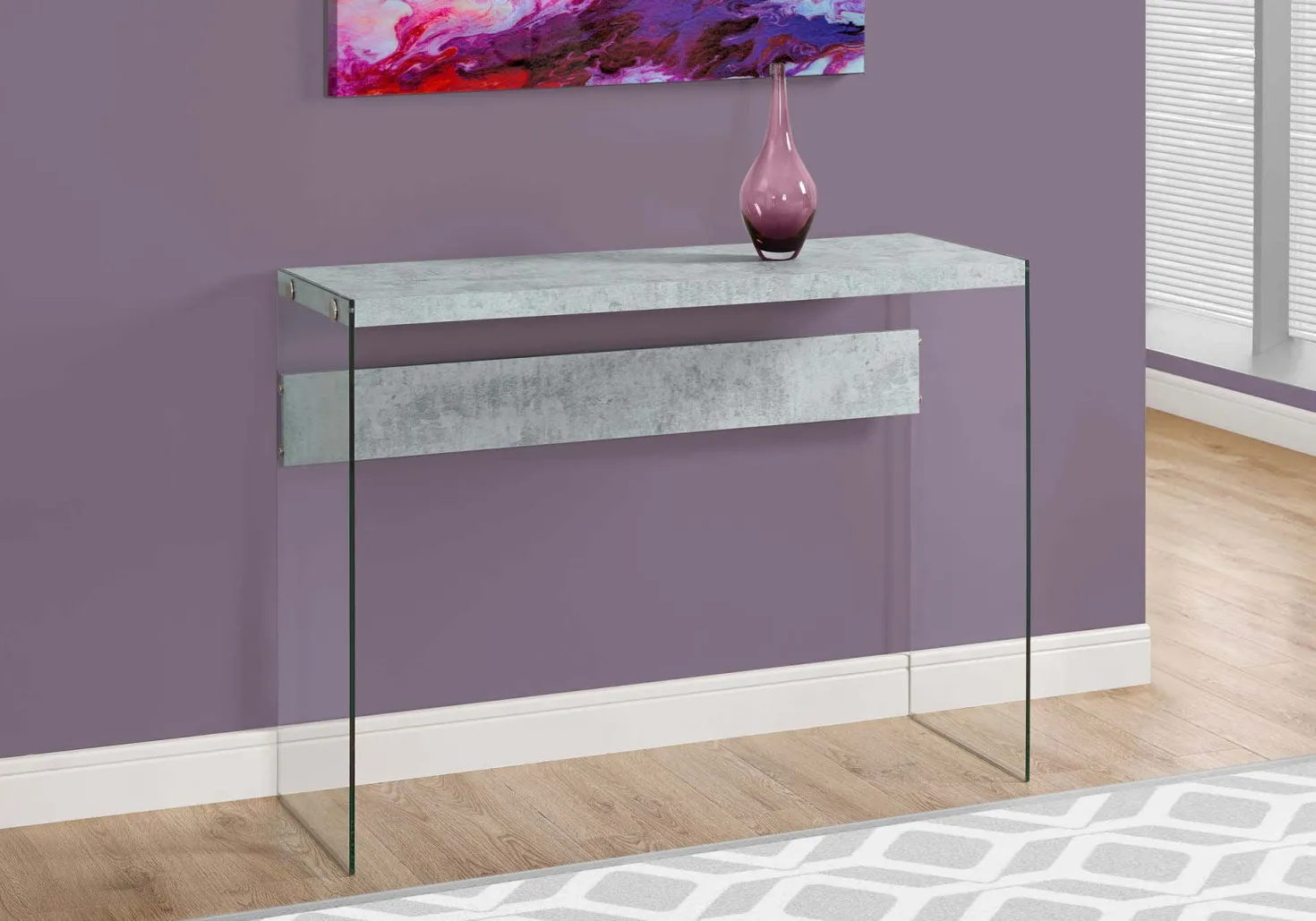Table d'appoint - 44"L, gris cimente, verre trempé - Monarch