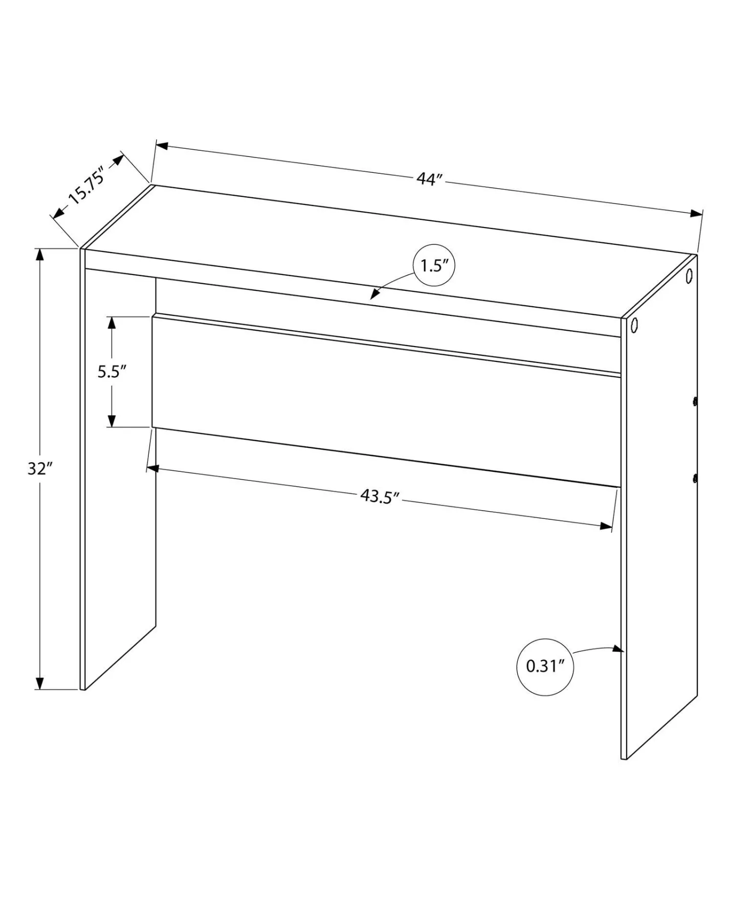 Table d'appoint - 44"L, gris cimente, verre trempé - Monarch