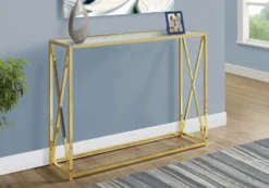 Table d'appoint - 42"L/ métal or avec verre trempé - Monarch