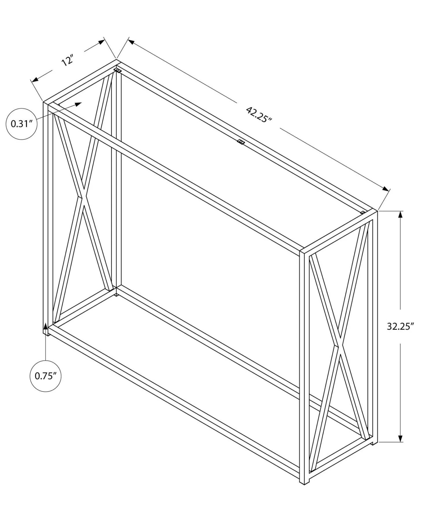 Table d'appoint - 42"L/ métal or avec verre trempé - Monarch